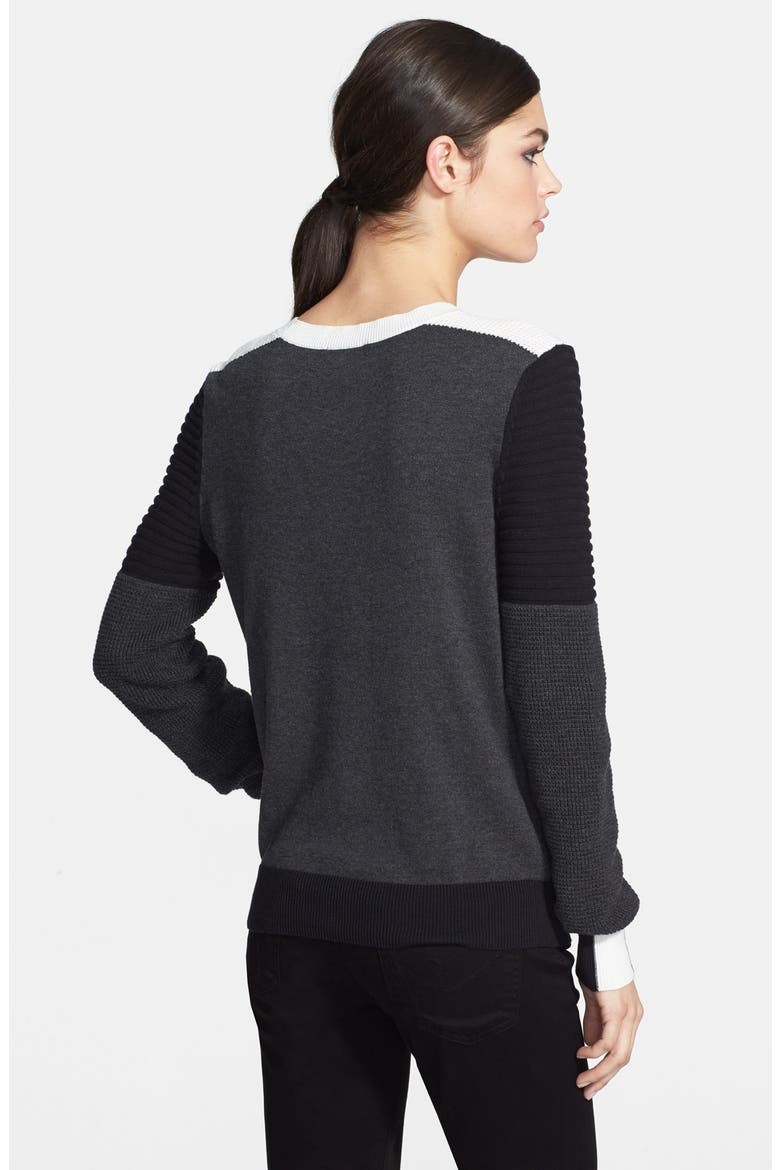 Colorblock Moto Sweater, Alternate, color, GREY MULTI COMBO