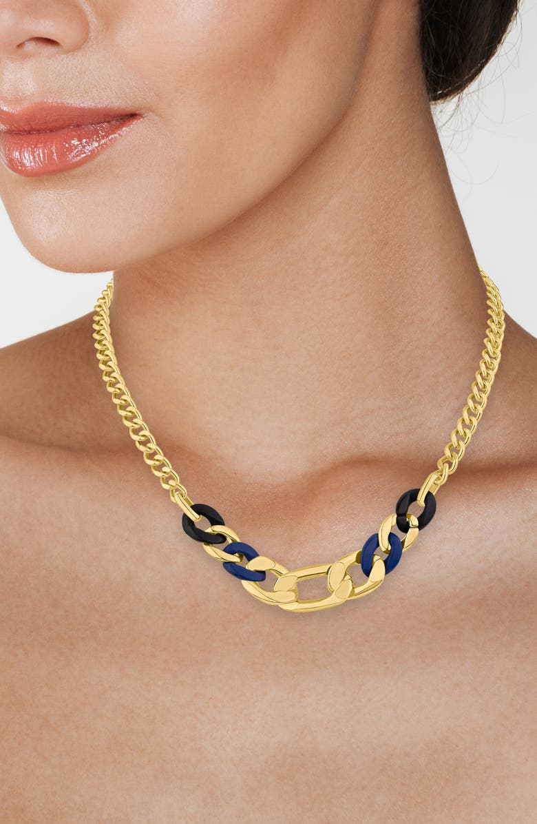 JARDIN Three-Tone Graduated Link Necklace, Alternate, color, Black/ Gold