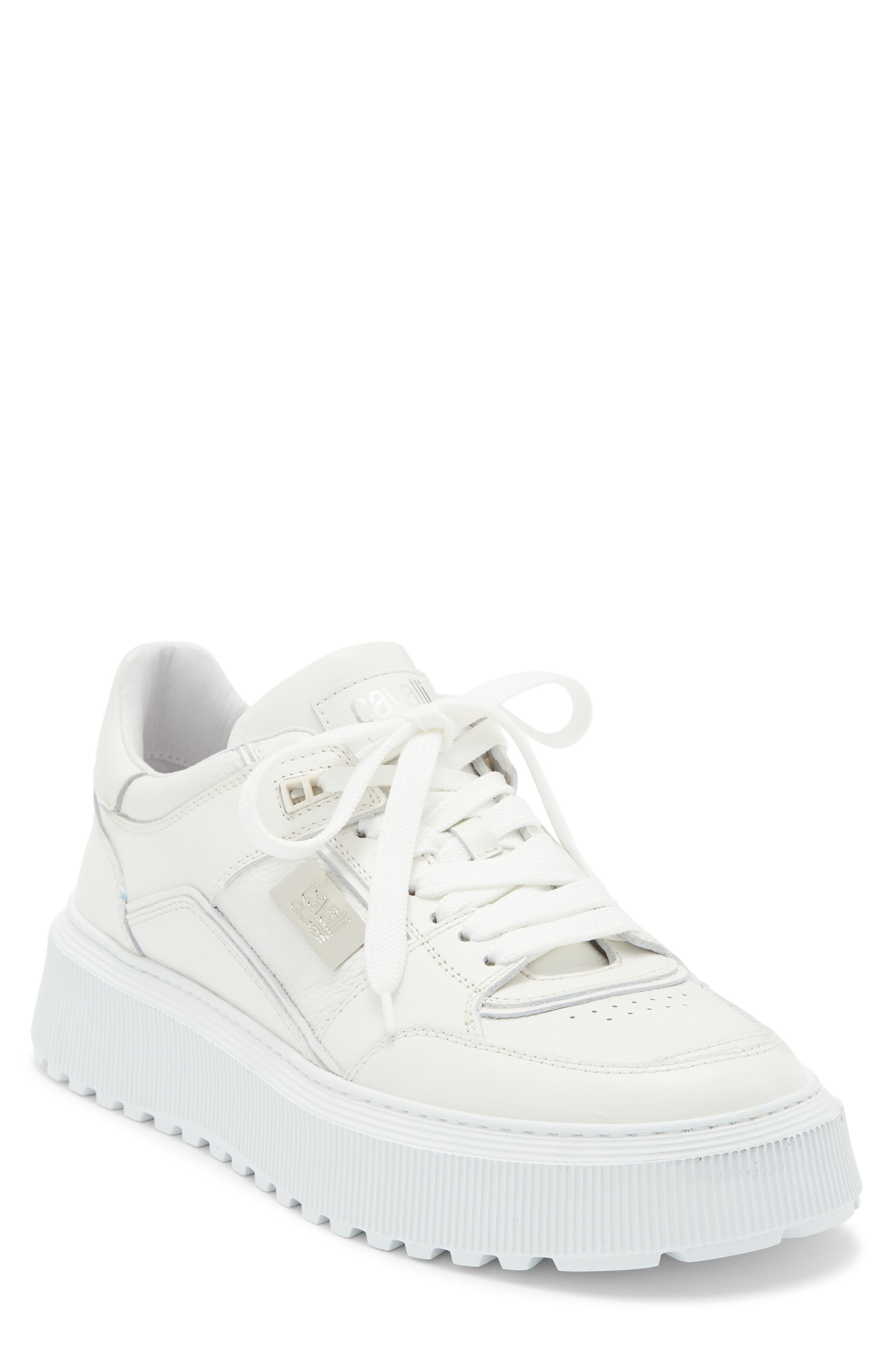 Roberto Cavalli Tonal Leather Sneaker, Main, color, White