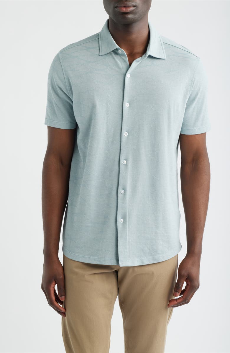 Robert Barakett Graham Short Sleeve Sleeve Knit Button-Up Shirt, Main, color, Soft Teal