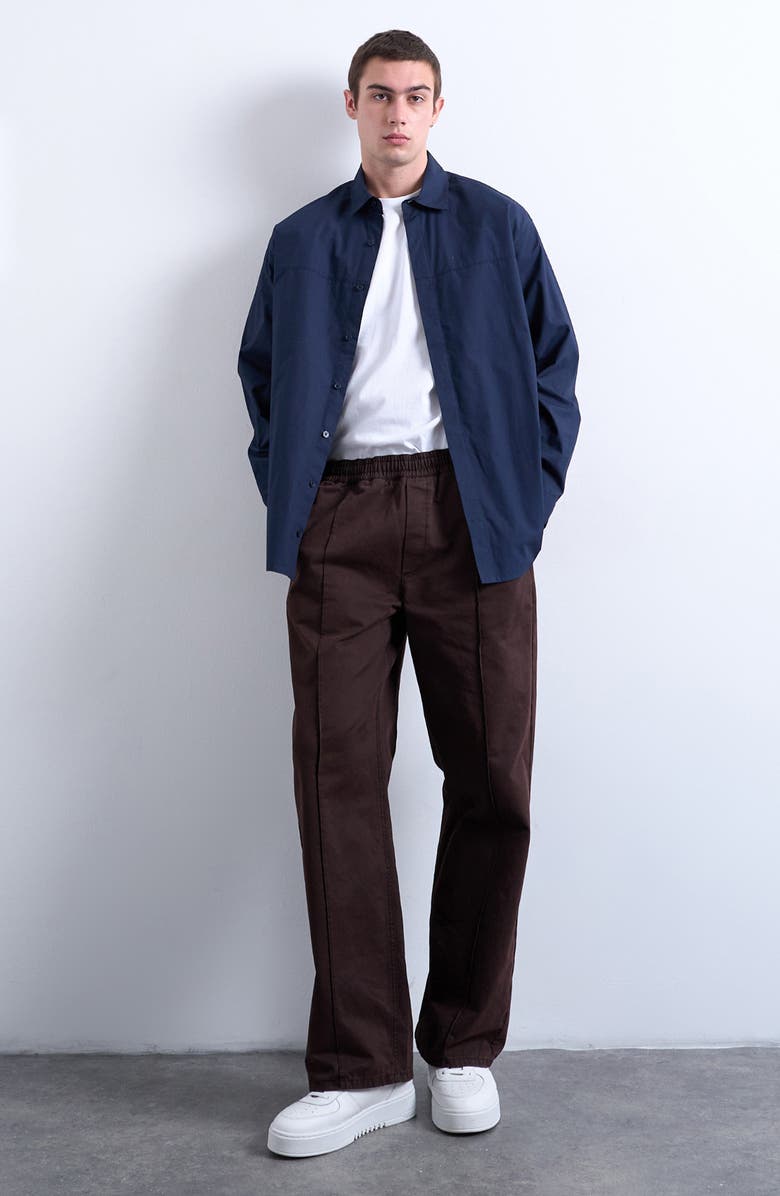 Topman Oversize Formal Cotton Button-Up Shirt, Alternate, color, Navy