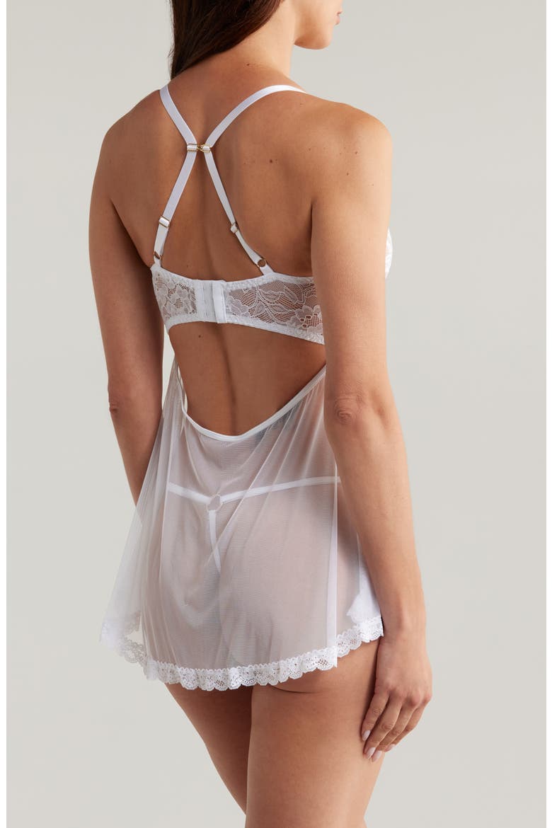 Lace Babydoll Chemise & G-String Set, Alternate, color, WHITE
