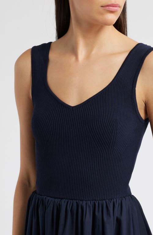 Moon River Sleeveless Mixed Media Midi Dress In Navy