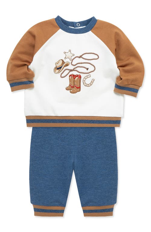 Little Me Western Active Cotton Sweatshirt & Pants Set In Multi