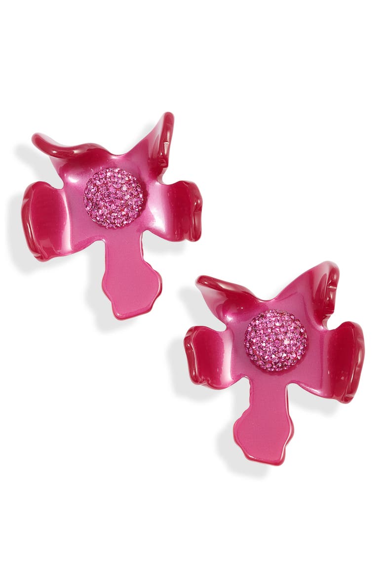 Crystal Lily Drop Earrings, Main, color, RASPBERRY