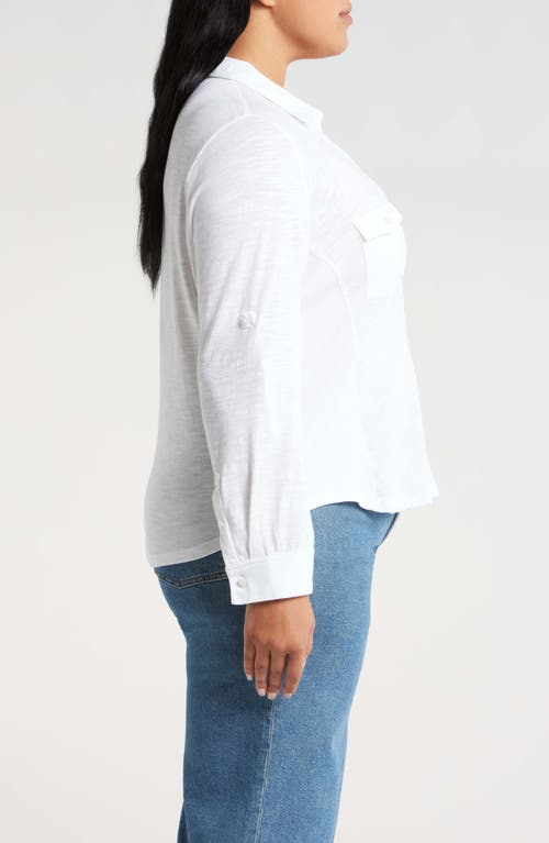 Caslon ® Roll Sleeve Knit Button-up Shirt In White