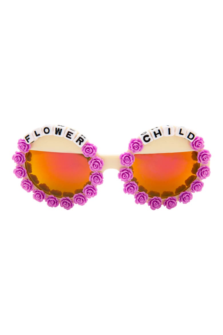 Flower Child Mirrored Round Sunglasses, Main, color, PURPLE/ CREAM