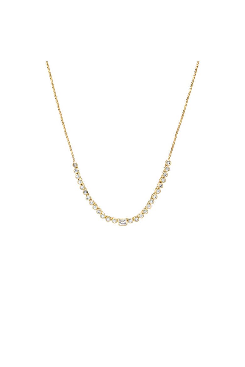 CZ Emerald Center Bezel Set Half Tennis Necklace, Main, color, Gold