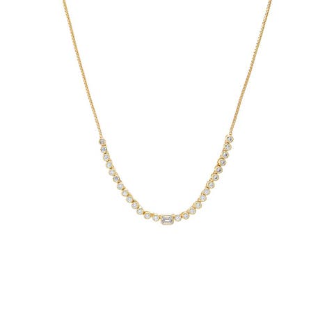 CZ Emerald Center Bezel Set Half Tennis Necklace