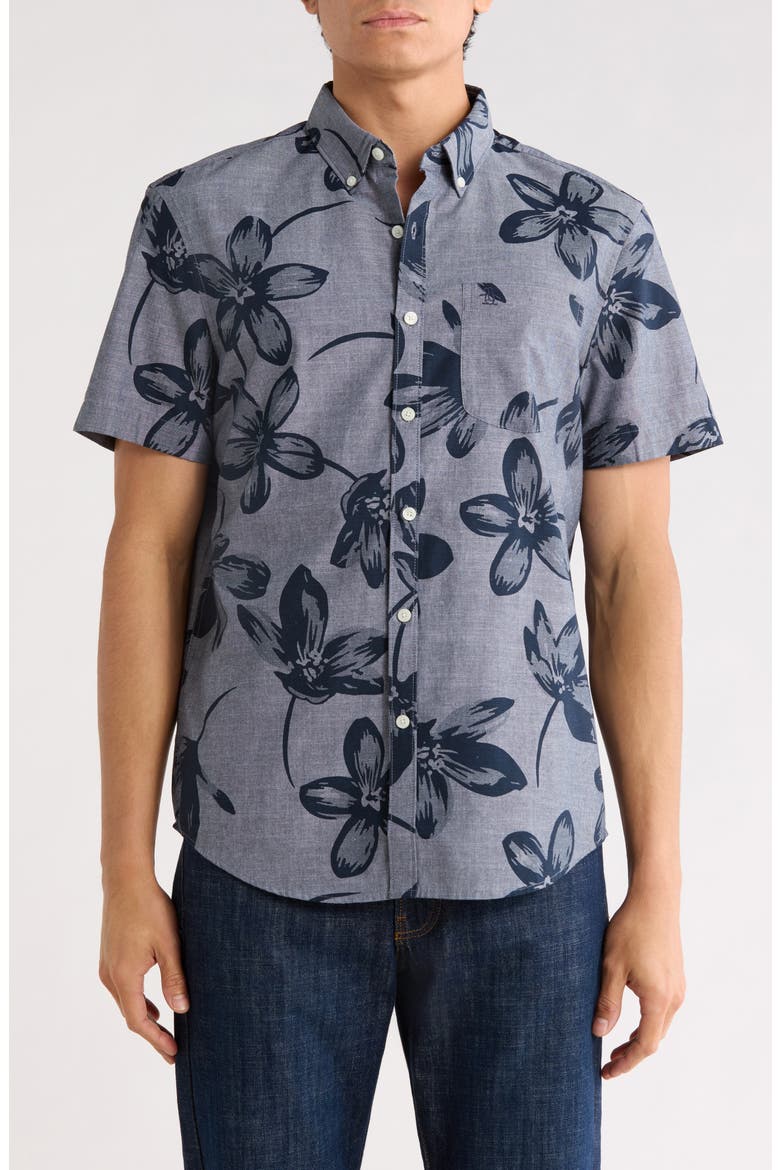 Chambray Flower Button-Down Shirt, Main, color, DARK SAPPHIRE