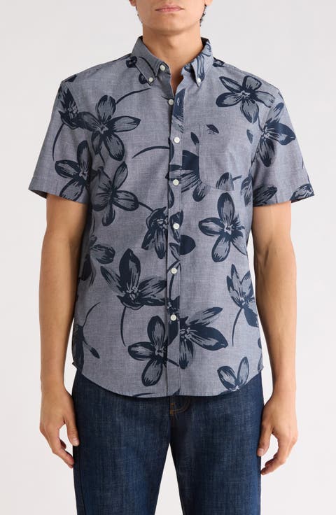 Chambray Flower Button-Down Shirt