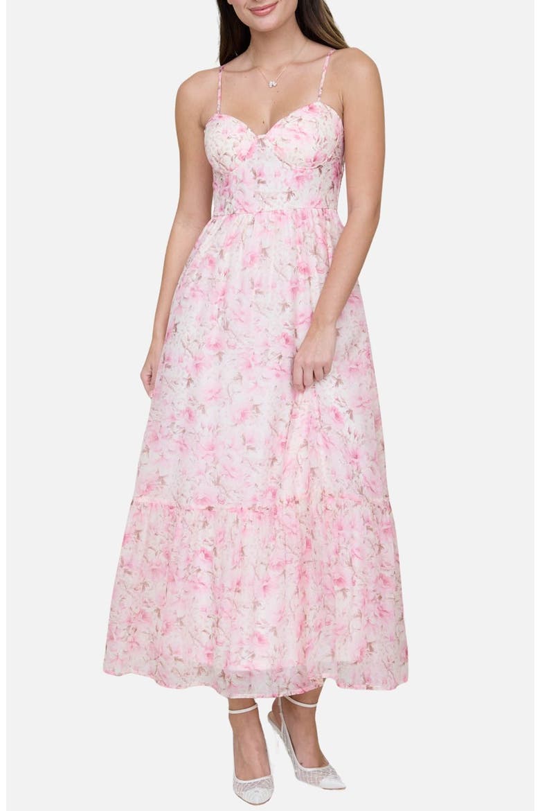 Floral Print Chiffon Party Dress, Main, color, PINK MULTI
