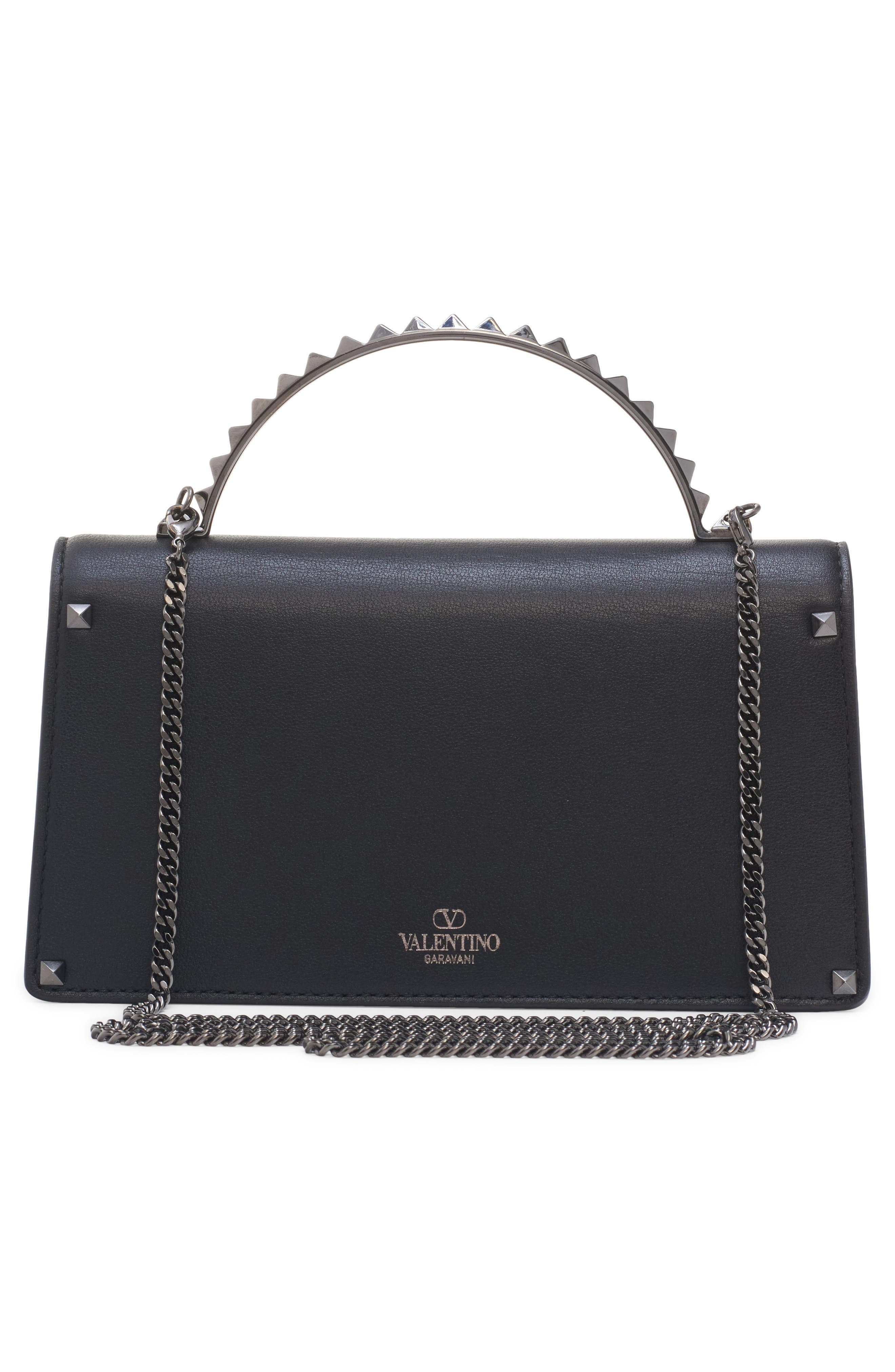 Valentino Garavani Mini Rockstud Leather Handbag, Alternate, color, 