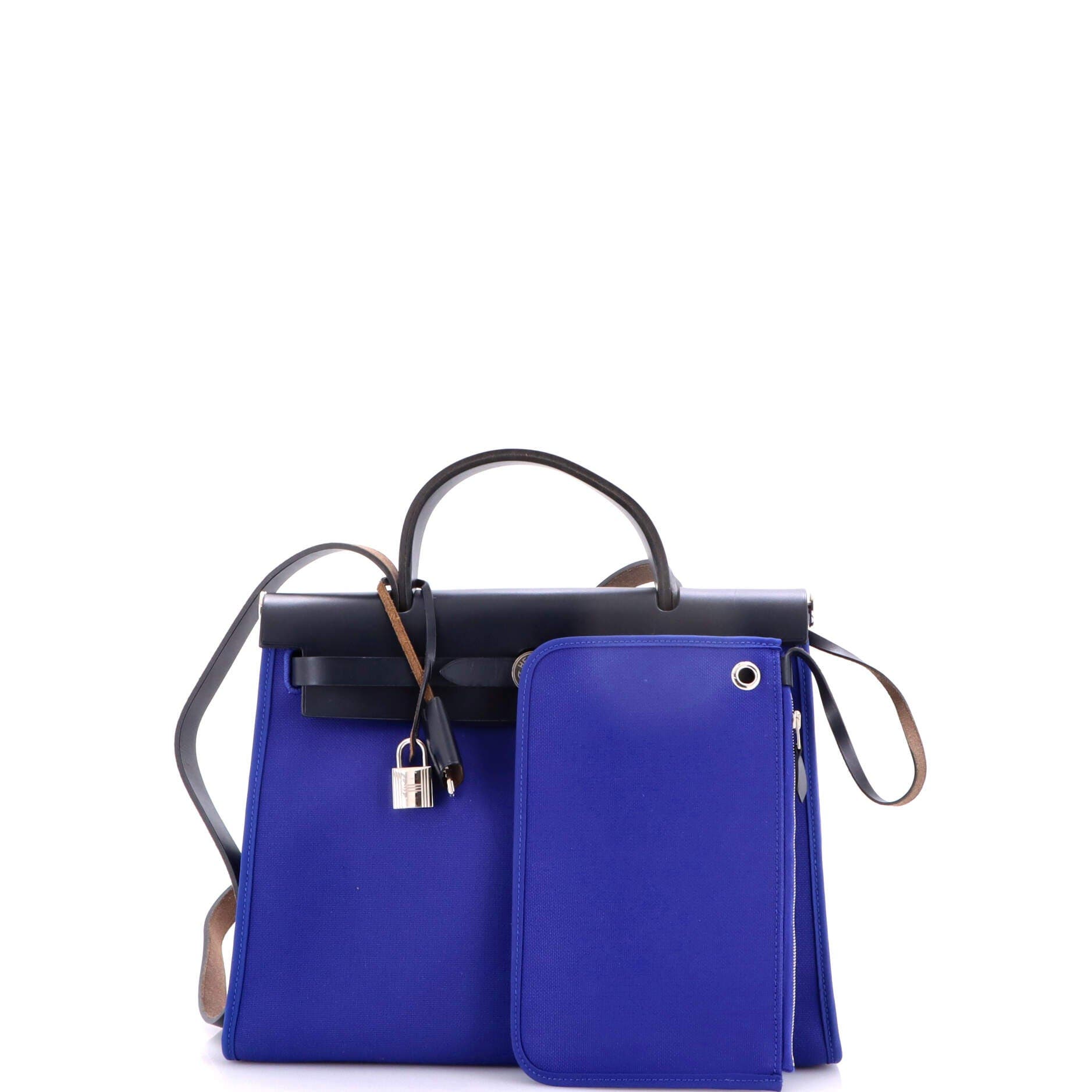 Pre-Owned Hermes Herbag Zip Leather and Toile 31, Alternate, color, Bleu Royal