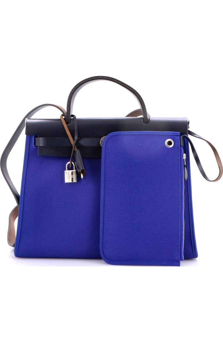 Pre-Owned Hermes Herbag Zip Leather and Toile 31, Alternate, color, Bleu Royal