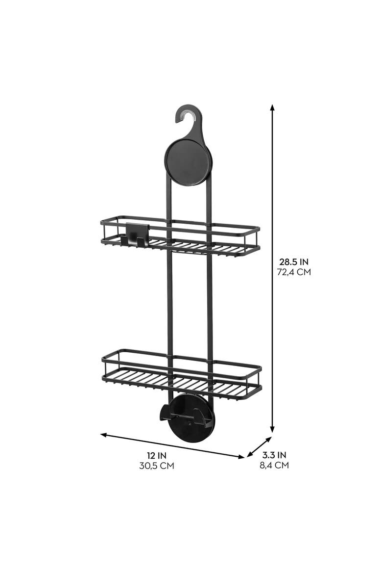 Hanging Shower Caddy with Accessory Hooks - Matte Black, Alternate, color, Matte Black