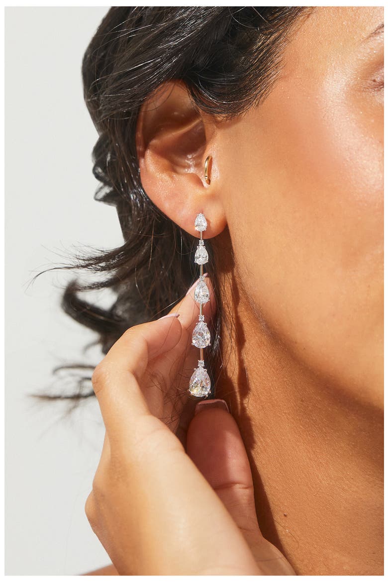 Evelyn Pear Cubic Zirconia Linear Drop Earrings, Alternate, color, RHODIUM