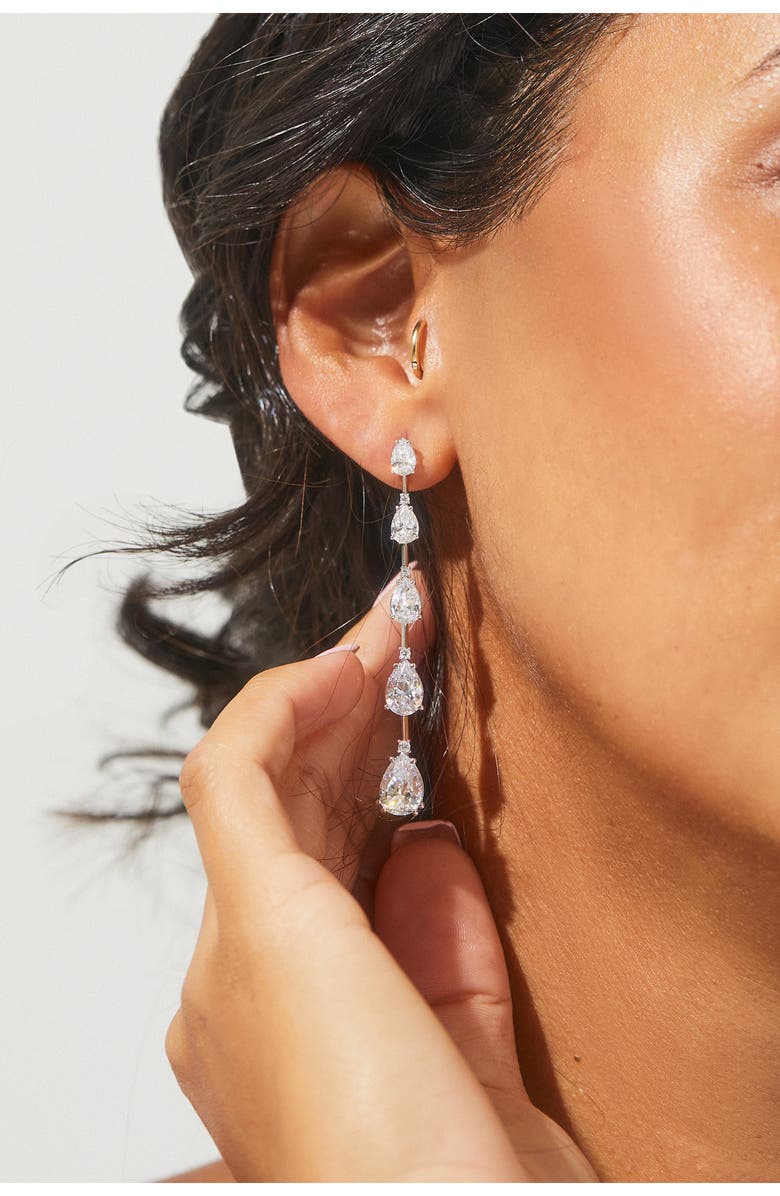 Nadri Evelyn Pear Cubic Zirconia Linear Drop Earrings, Alternate, color,