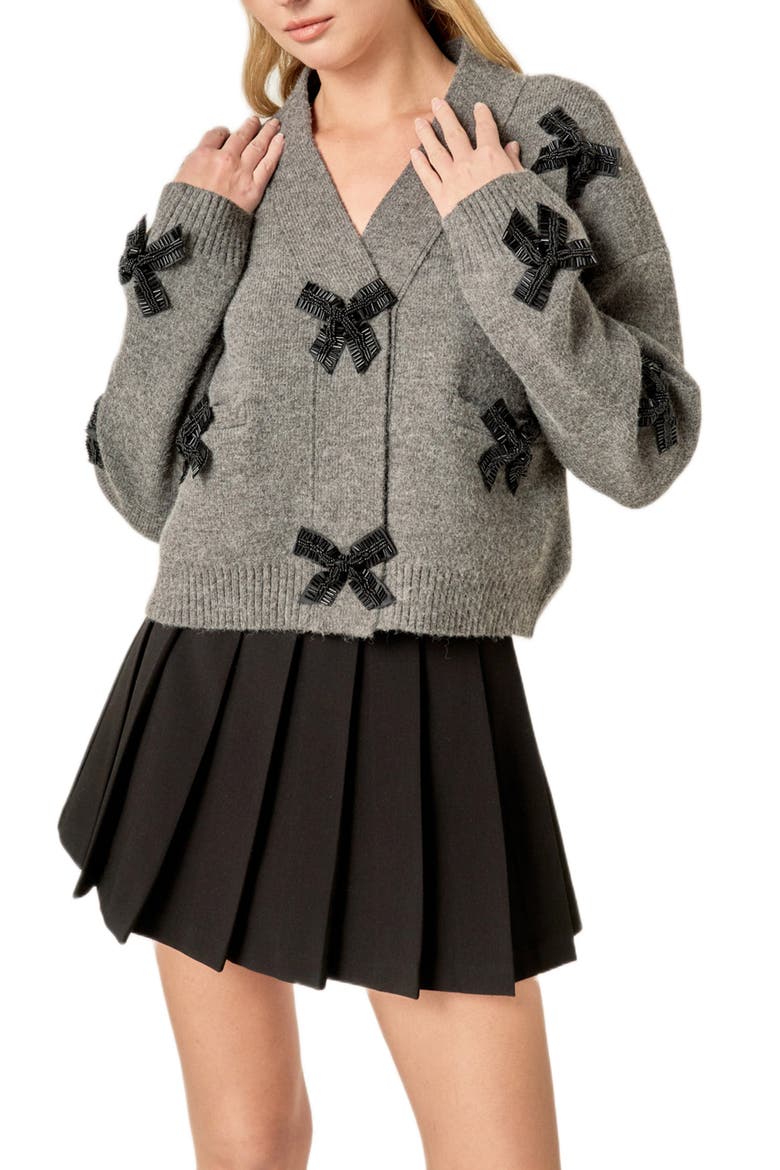 Beaded Bow Oversize Cardigan, Alternate, color, CHARCOAL