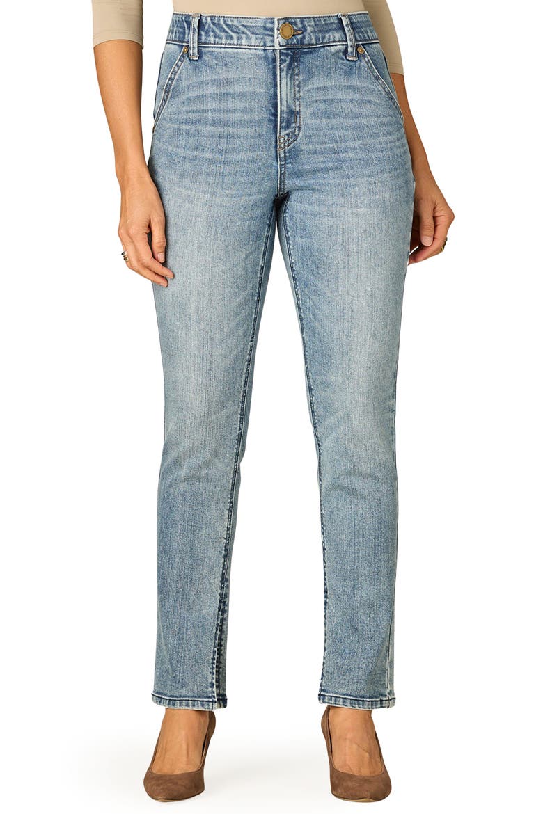 Side Slit High Waist Cigarette Jeans, Main, color, BLUE