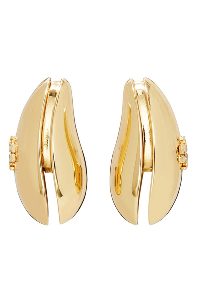 Tory Burch Small Wave Earrings, Alternate, color, Light Brass