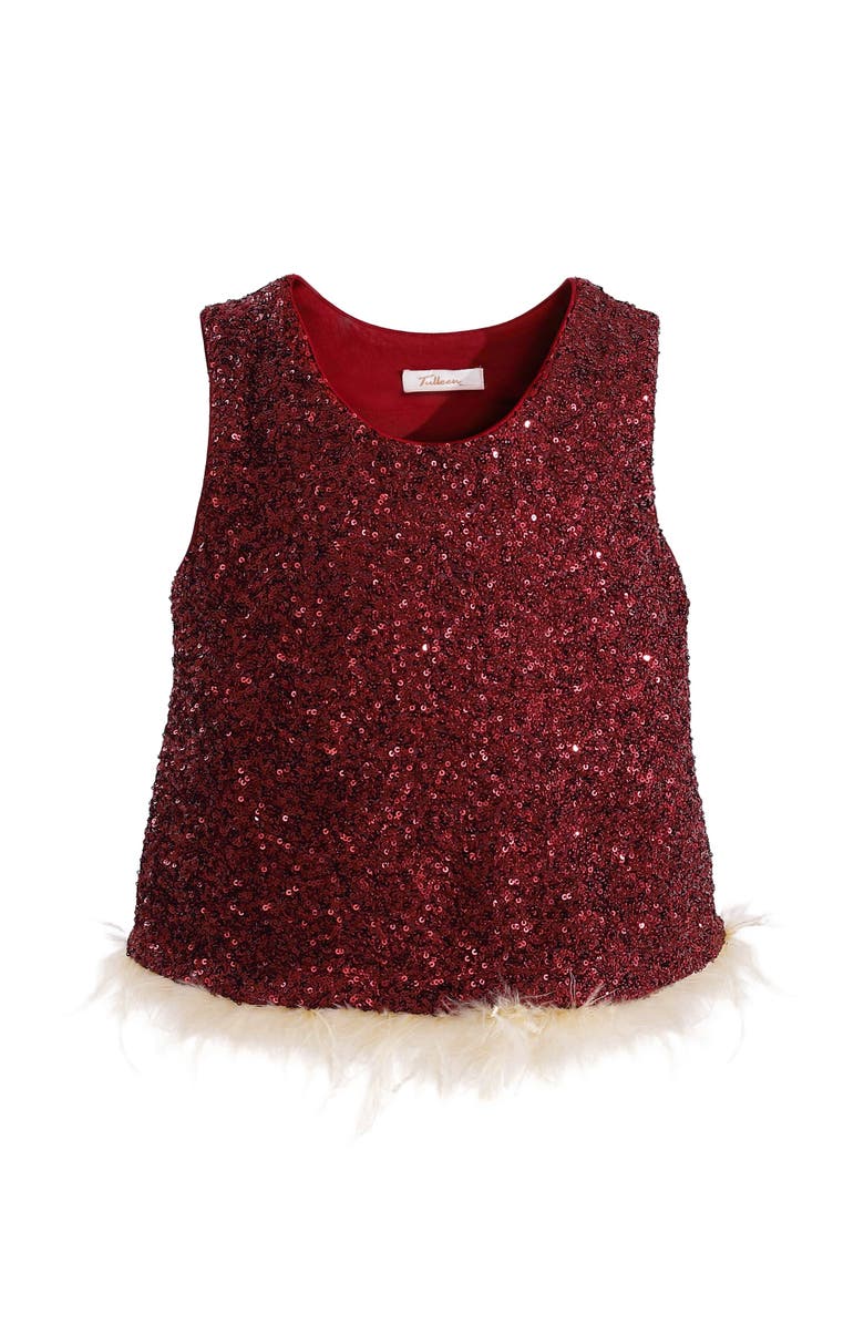 Tulleen Sequin Feather-Trim Set, Alternate, color, Red
