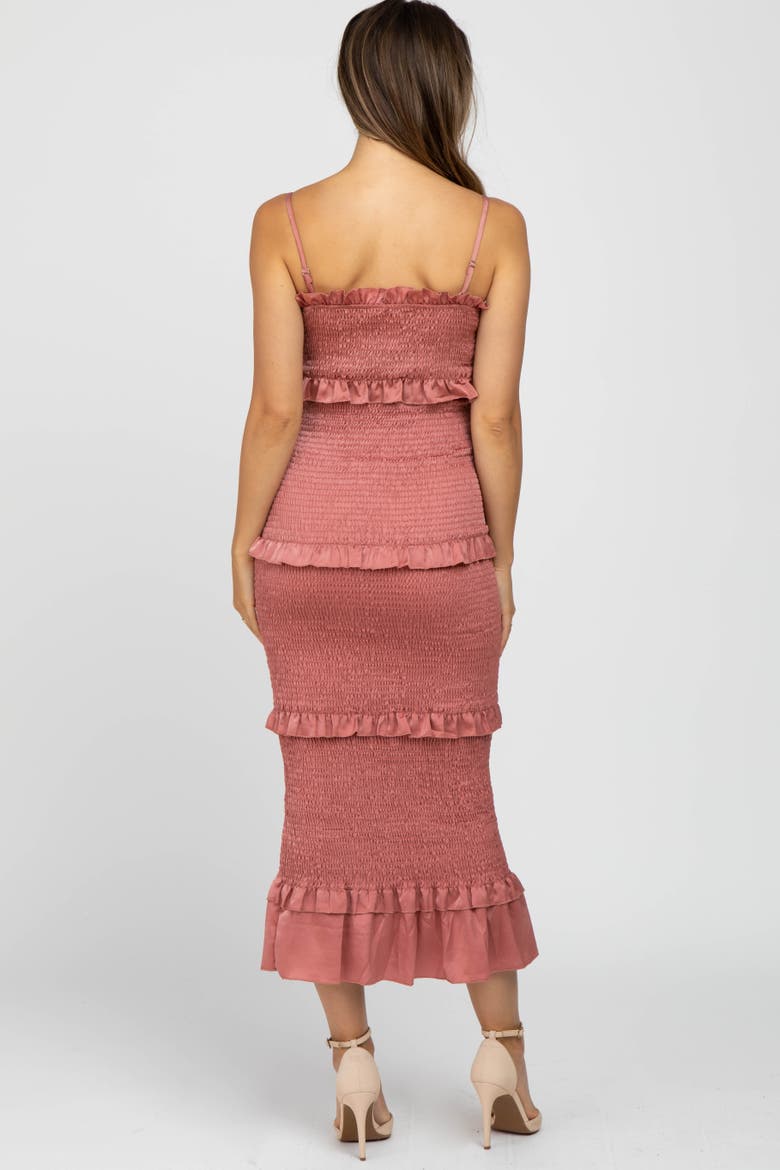 Satin Smocked Fitted Maxi Dress, Alternate, color, Mauve