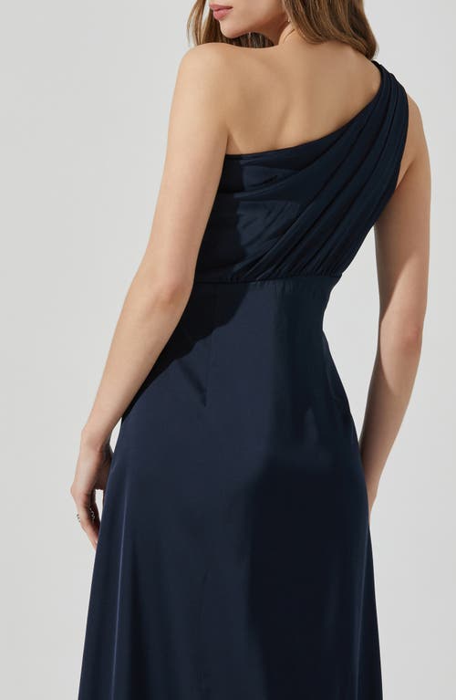 Astr The Label Atolia Draped One-shoulder Gown In Blue