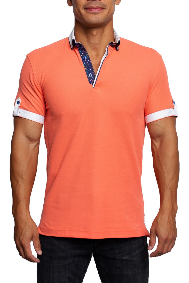 Mozart Coral Short Sleeve Cotton Polo, Main, color, CORAL