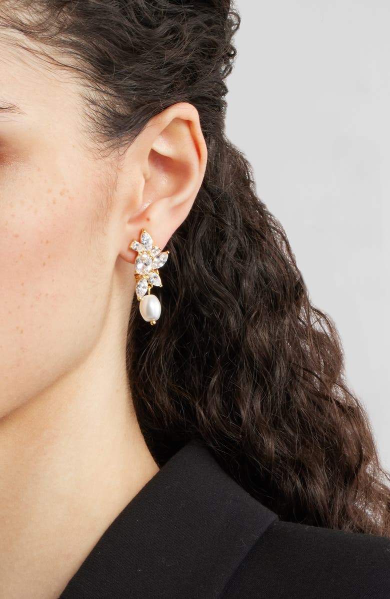 Nordstrom Cubic Zirconia & Faux Pearl Drop Earrings, Alternate, color, Clear- White- Gold