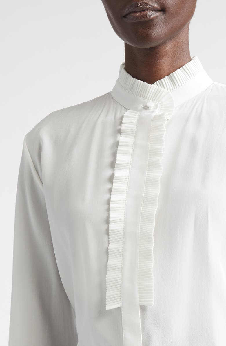 TOM FORD Plissé Ruffle Silk Crêpe de Chine Button-Up Shirt, Alternate, color, Off White