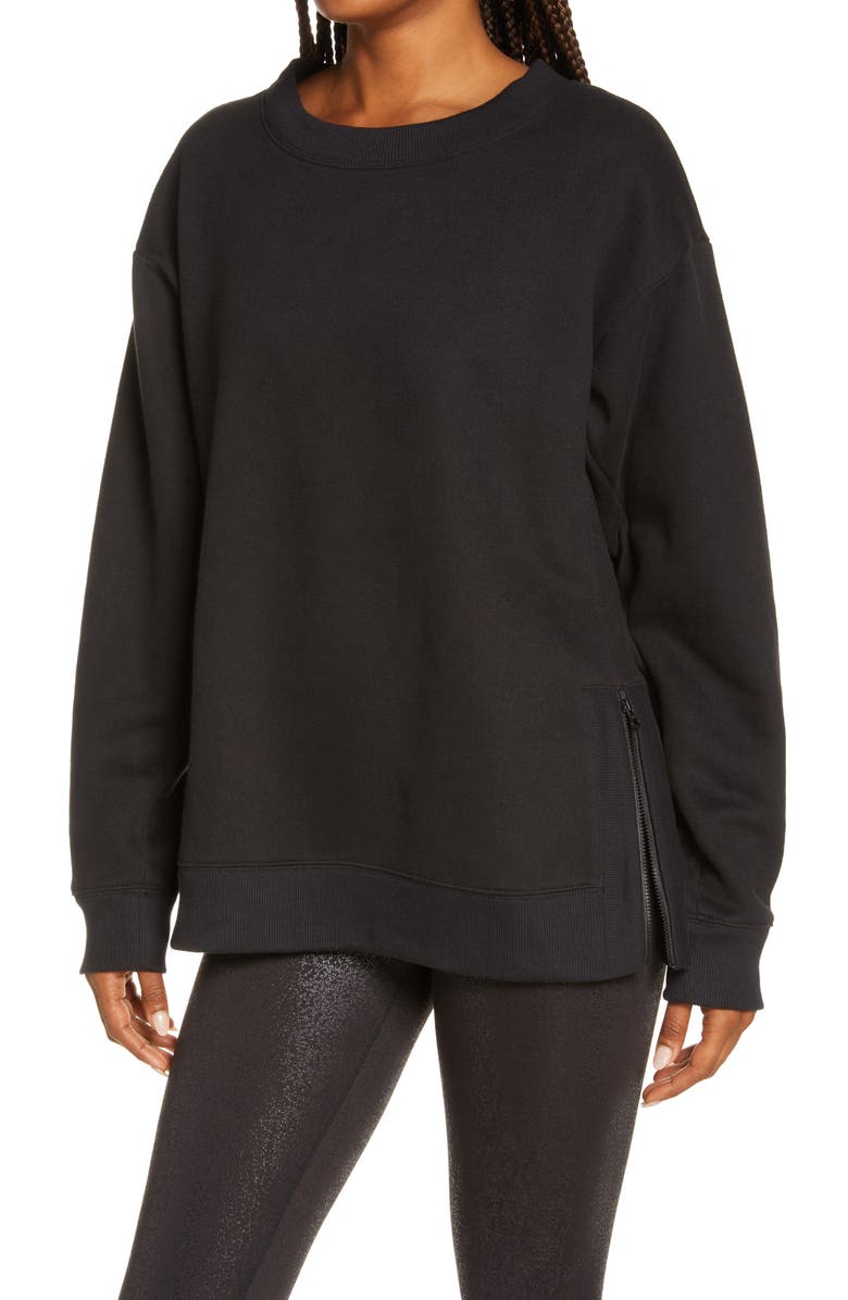 Zella Cara Side Zip Crewneck Sweatshirt, Main, color, 