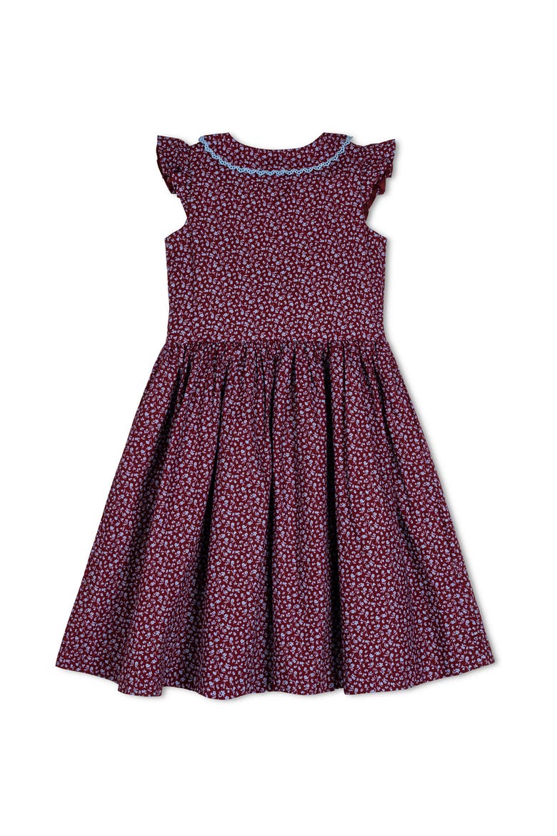 Kids' Flutter Sleeve Linen Dress with Peter Pan Collar, Alternate, color, Wine Ditsy Floral