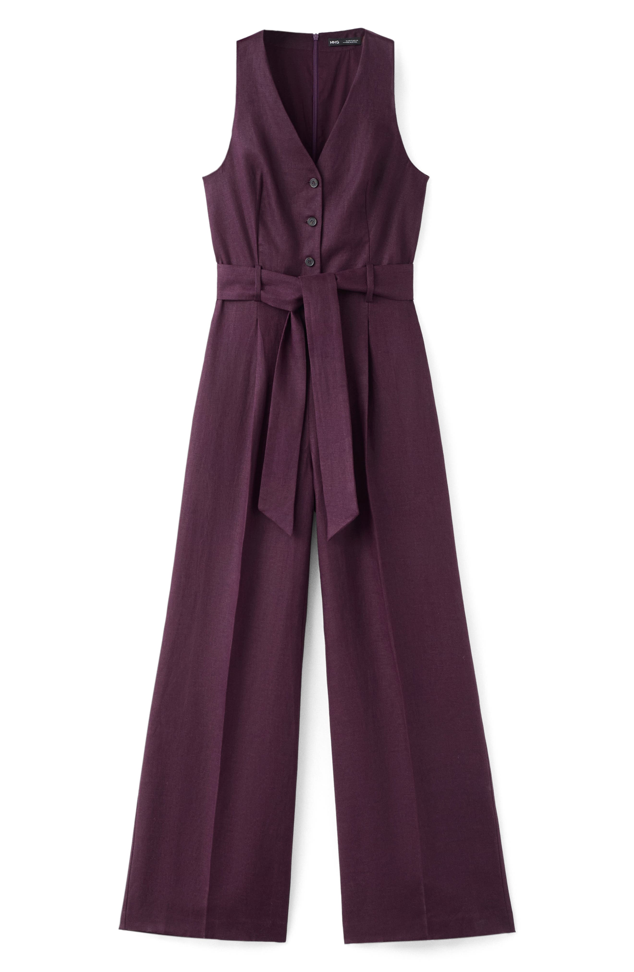Sleeveless Belted Linen Jumpsuit