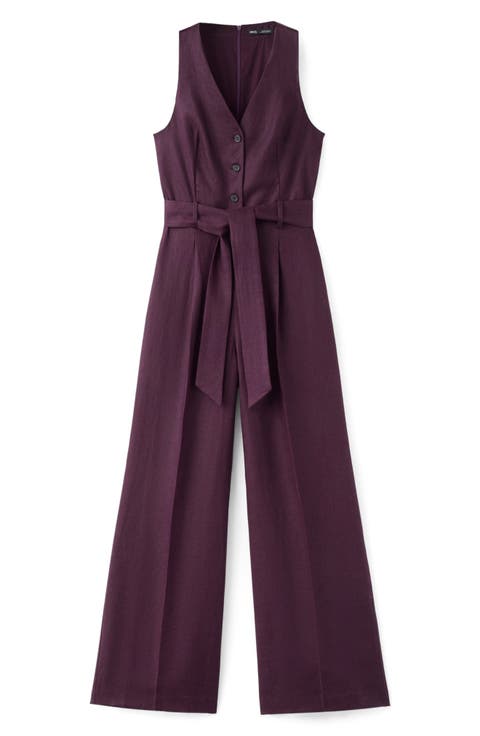 Sleeveless Belted Linen Jumpsuit