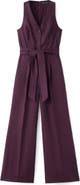 MANGO Sleeveless Belted Linen Jumpsuit