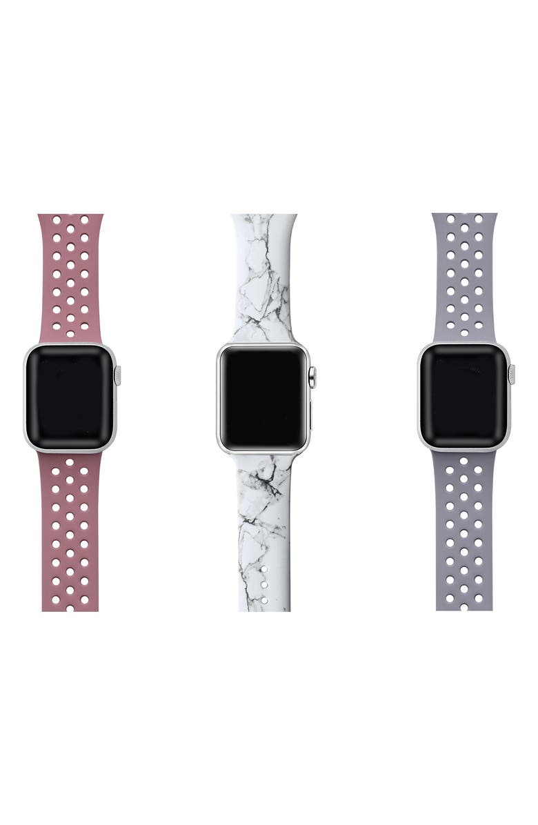 The Posh Tech 3-Pack Silicone Watch Bands, Alternate, color, Grey/ White Multi