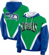 WEAR by Erin Andrews Women's WEAR by Erin Andrews Kelly Green/Royal Seattle Seahawks Plus Size Retro Crinkle Full-Zip Hoodie Windbreaker Jacket