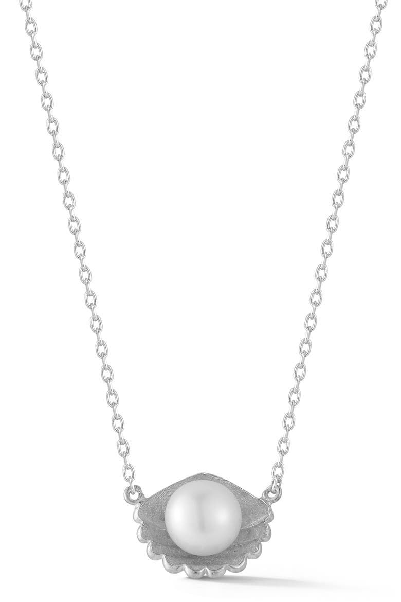 Cultured Pearl Shell Pendant Necklace, Main, color, SILVER