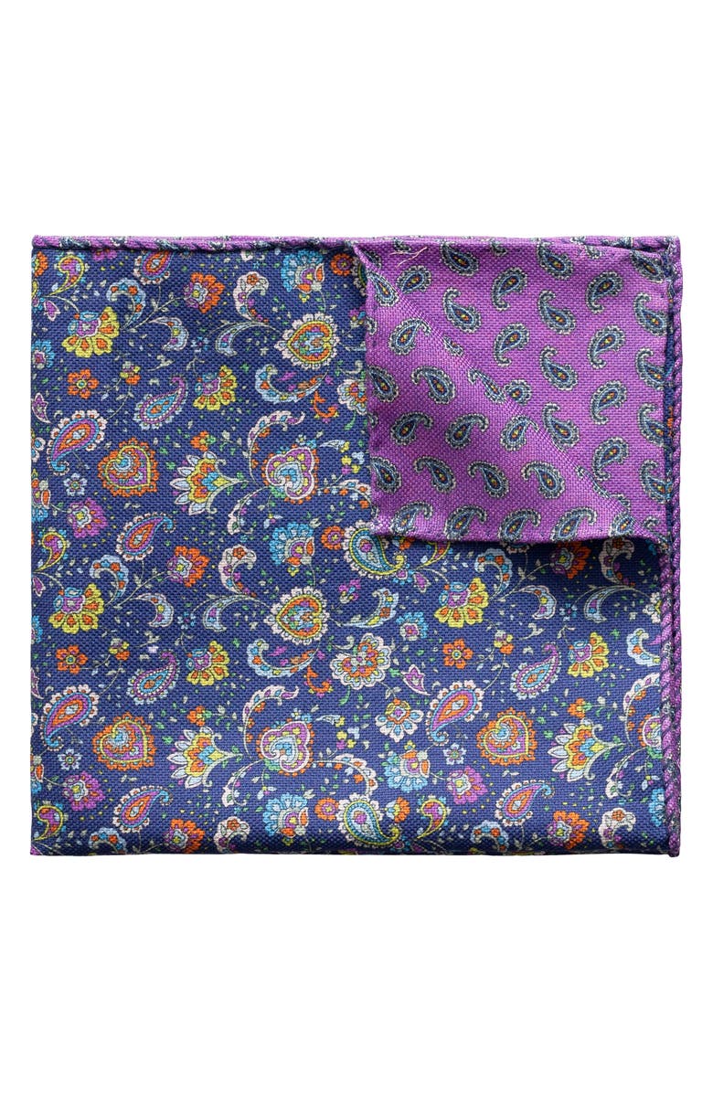 Eton Reversible Floral & Paisley Cotton Pocket Square, Main, color, 
