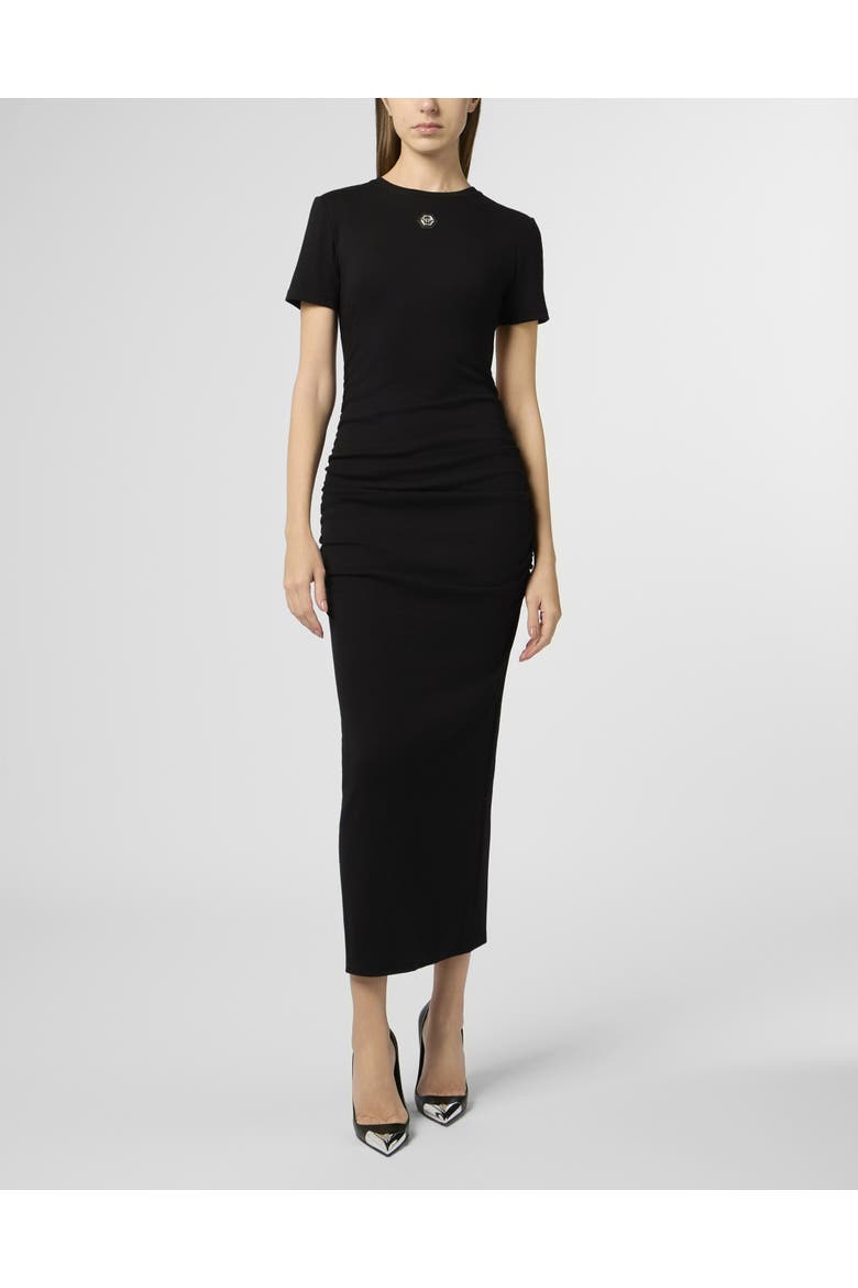 Open Back Maxi T-Shirt Dress Signature Pendant Signature Women, Main, color, black