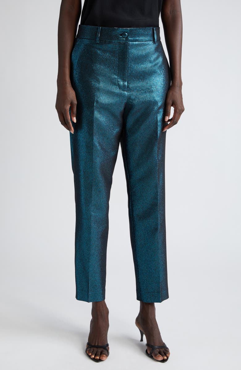 ST. JOHN Metallic Stretch Crop Pants, Main, color, Dark Teal/ Black Multi