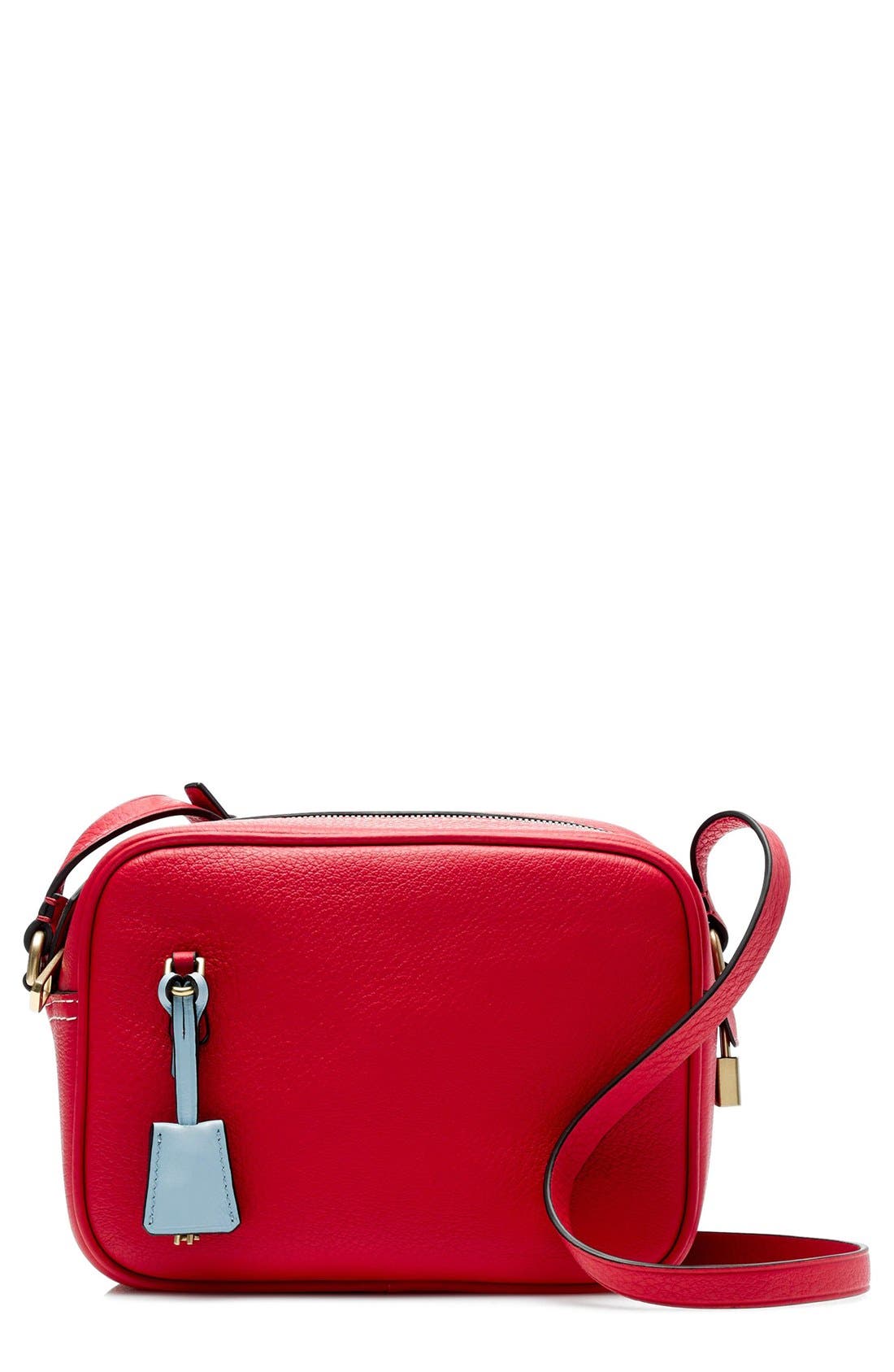 'Signet' Leather Crossbody Bag, Main, color, FESTIVAL RED