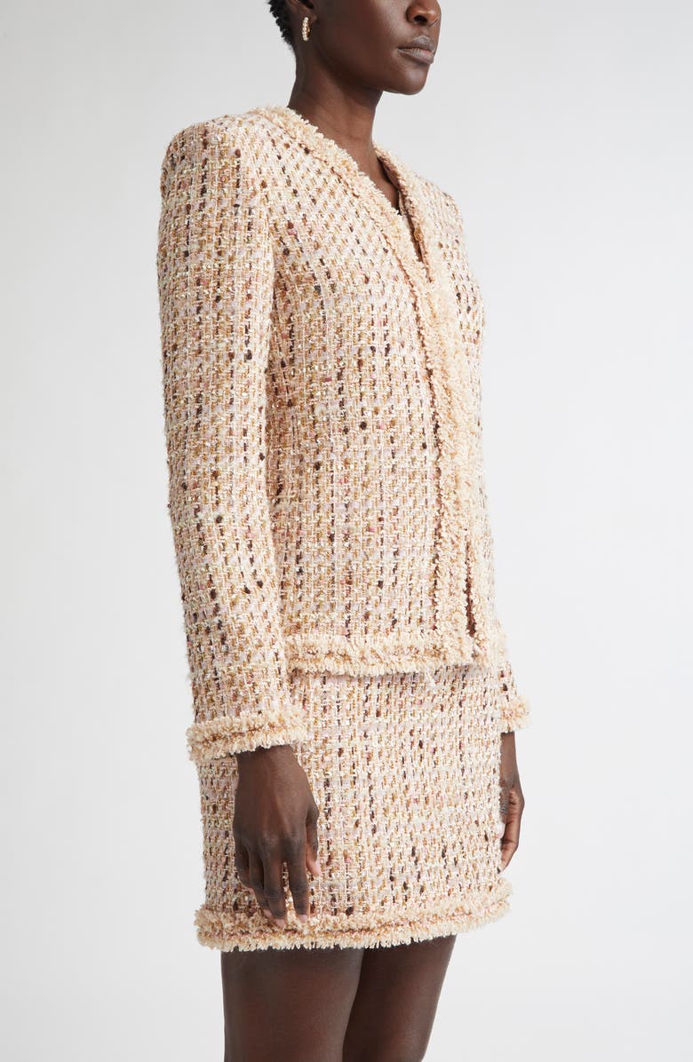 ST. JOHN Susan Fringe Trim Metallic Tweed Jacket, Alternate, color, Power Rose/ Acorn Multi