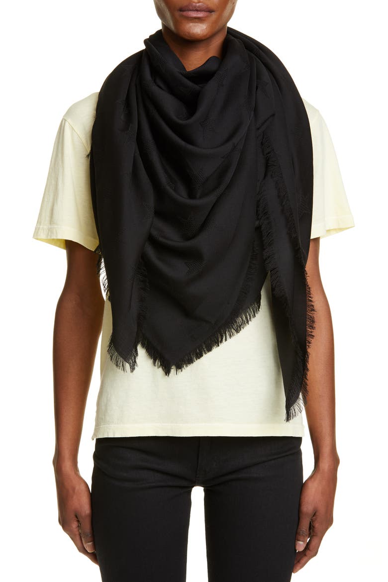 Large Mesh Stars Wool Shawl, Alternate, color, BLACK/ BLACK