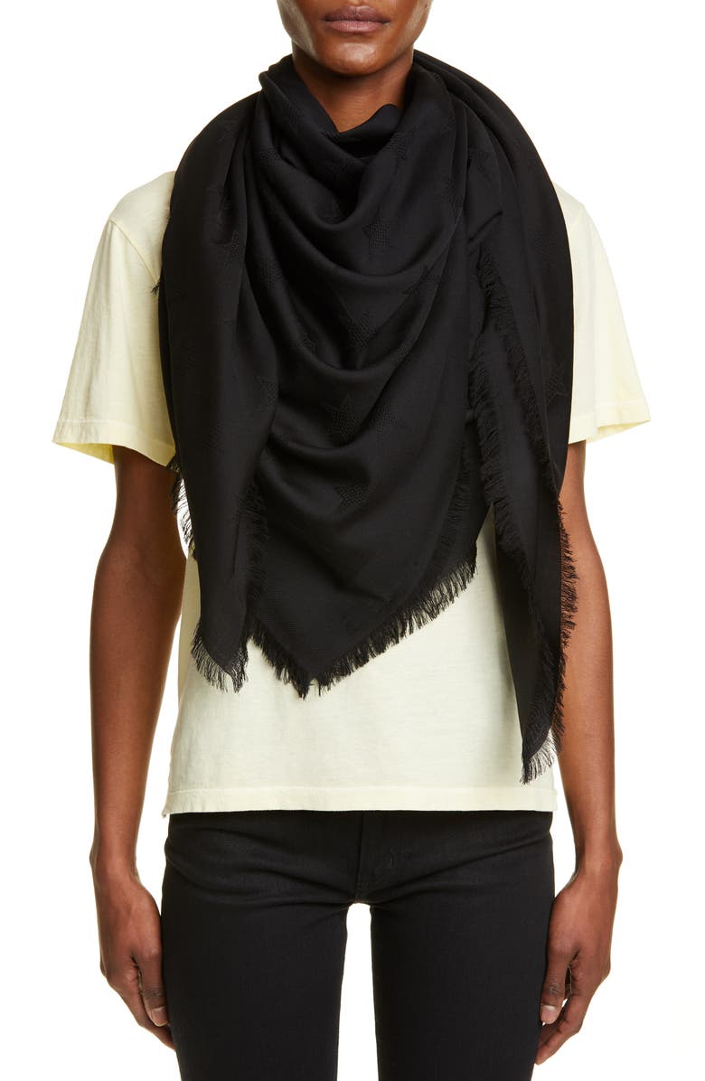 Saint Laurent Large Mesh Stars Wool Shawl, Alternate, color, 