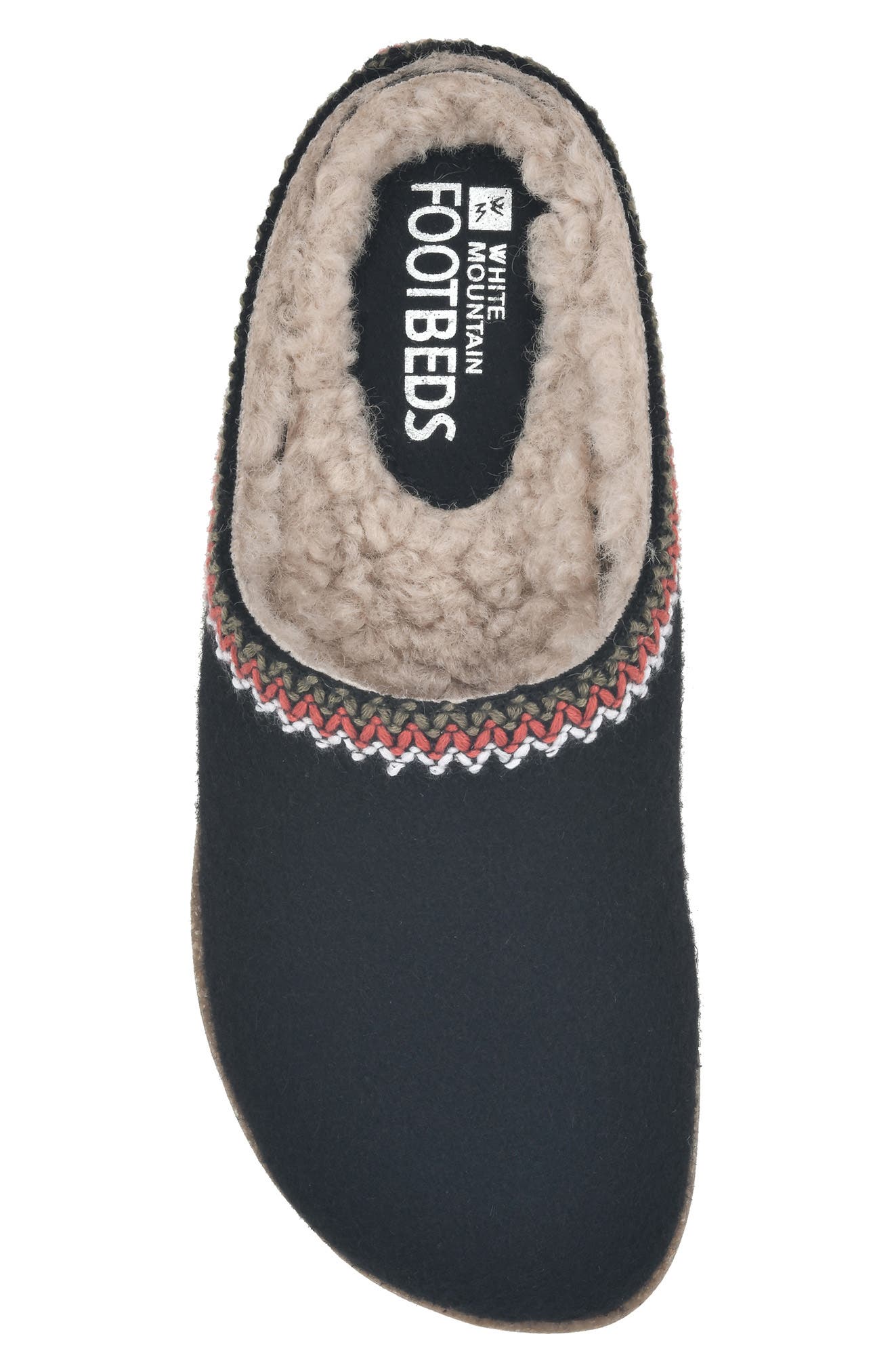 White Mountain Footwear White Mountain Bundle Up Topstitched Faux Shearling Lined Mule Slipper, Alternate, color, Black Fabric