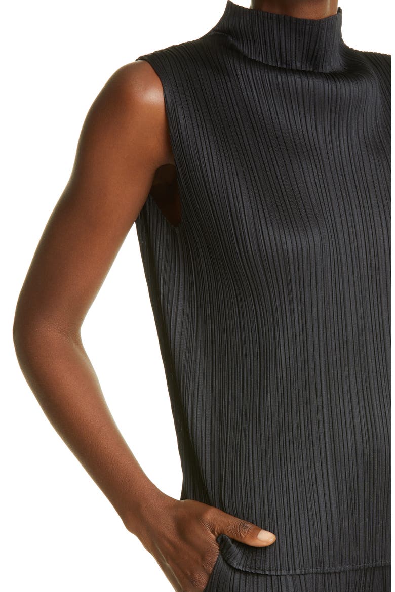 Pleated Funnel Neck Top, Alternate, color, BLACK