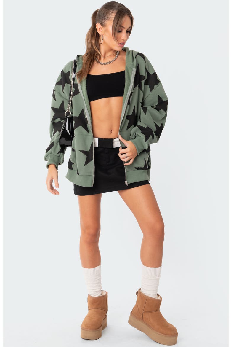 Star at Me Oversize Hoodie, Alternate, color, OLIVE