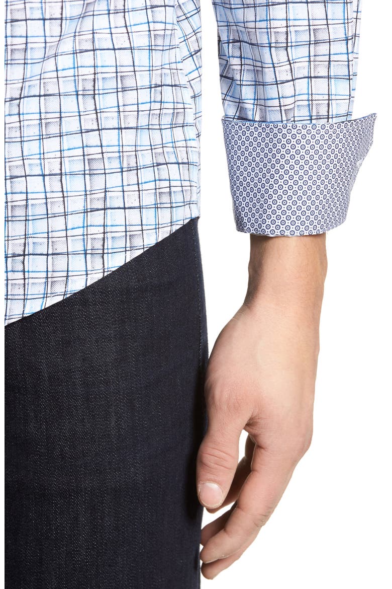 Regular Fit Grid Sport Shirt, Alternate, color, PLATINUM